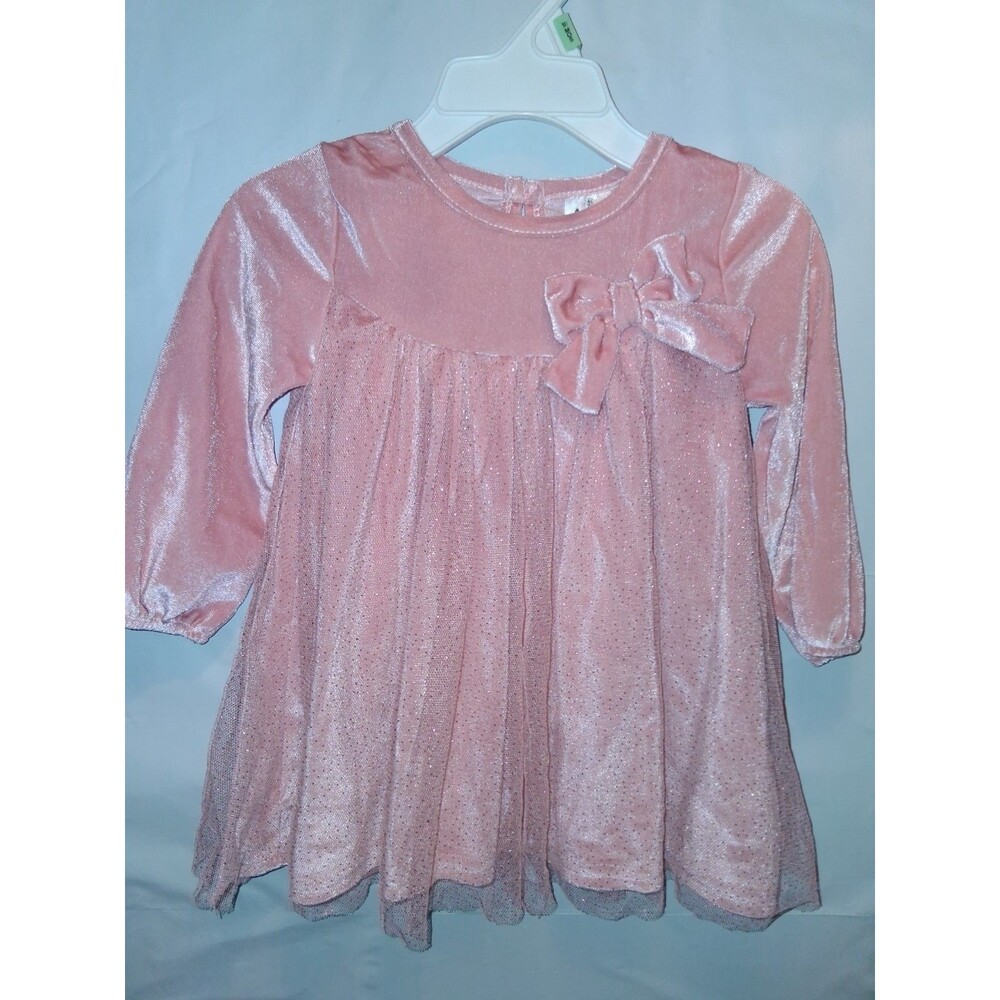 Baby Starters Girls Size 12 Months  Pink Velour Dress Bow Glitter